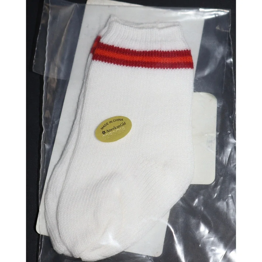 American Girl Doll White Athletic Socks Red Orange Stripes 2007 New